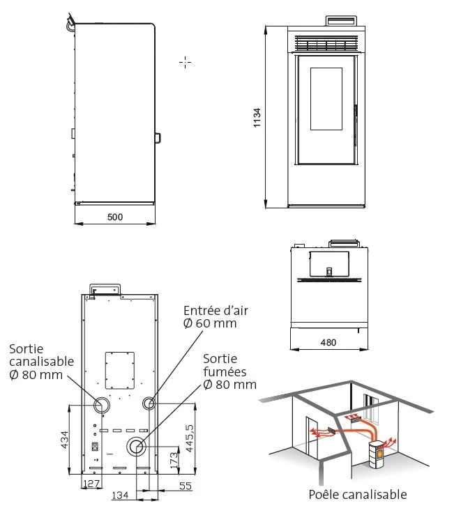 Poêle à Granulés Etanche Canalisable - EMAFLAM ANNA Noir - 12,1 KW – Image 5