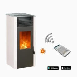 Pack Promo : Poêle à Granulés Etanche Avec WiFi - EMAFLAM REVA Blanc - 8.2 KW
