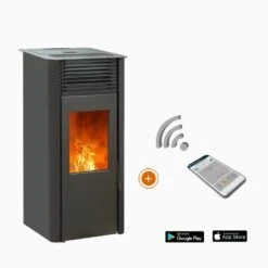 Pack Promo : Poêle à Granulés Etanche EMAFLAM REVA 9 KW Noir + Boitier Wifi Offert