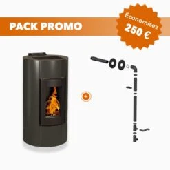 Pack Promo : Poêle à  Granulés Etanche Avec Kit Ventouse - EMAFLAM ALBA Nour - 11.4 KW Noir