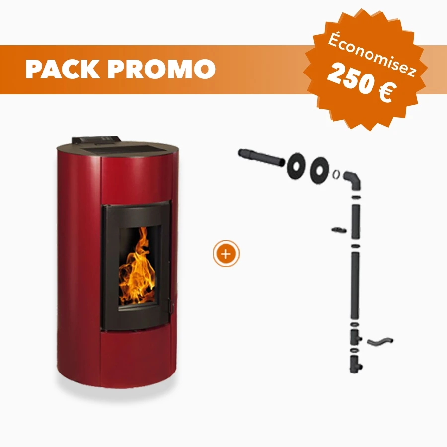 Pack Promo : Poêle à Granulés Etanche Avec Kit Ventouse - EMAFLAM ALBA Bordeaux - 11.4 KW