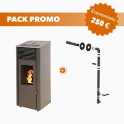 Pack Promo : Poêle à Granulés Etanche Connecté EMAFLAM REVA 9 KW Noir + Kit Ventouse
